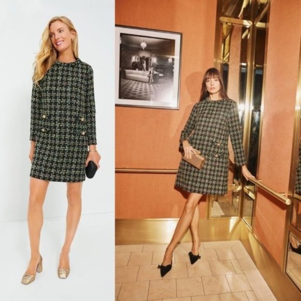 Tuckernuck NEW Holly Tinsel Tweed Long Sleeve Retro Black Jackie Dress Size S - Picture 2 of 14